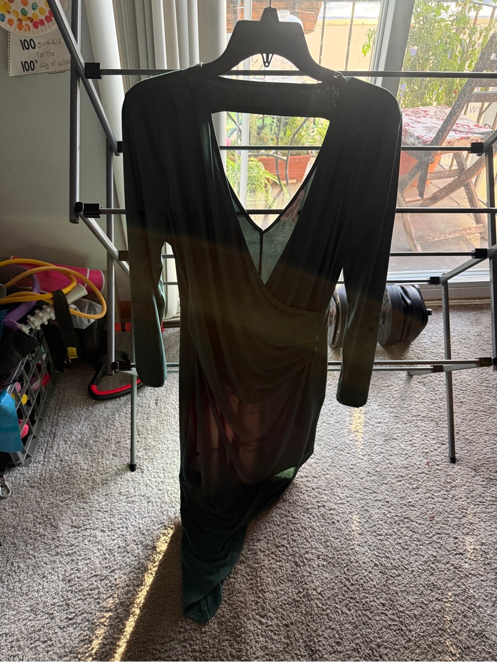 BCBGMaxAzria Forest Green Long Sleeve Asymmetrical Dress